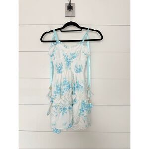 Strangers & Lovers Women’s Small Blue White Tiered Mini Dress